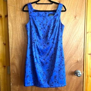Periwinkle dress with black velvet appliqué